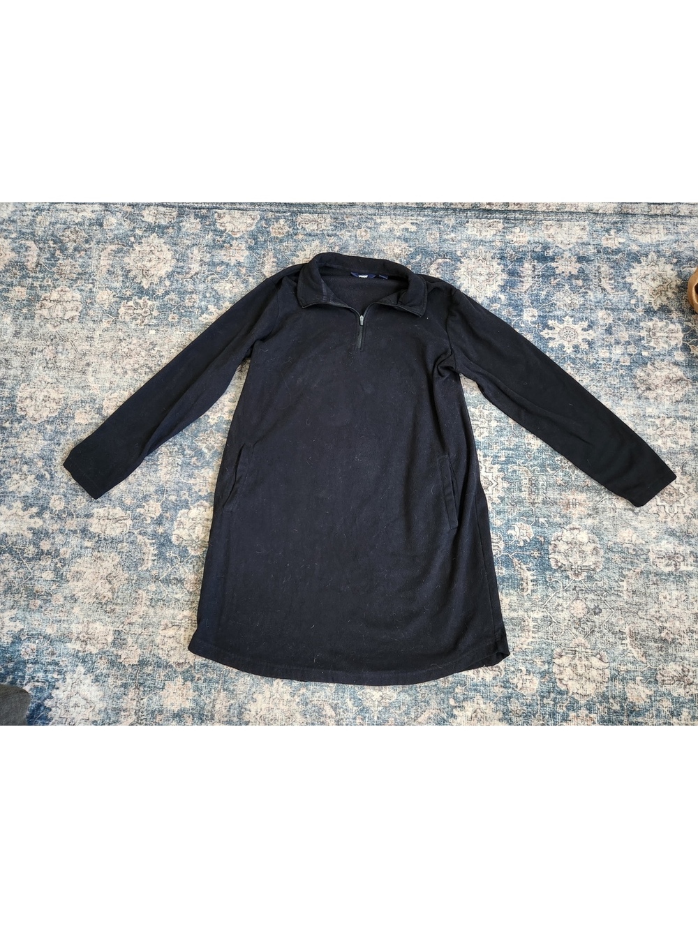 Lands End Women L Black Fleece Quarter Zip Tunic Pullover